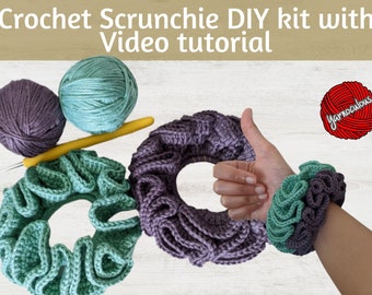 Crochet scrunchie all-inclusive kit with Video Tutorial | DIY hair elastic crochet kit | Useful Christmas gift | Stocking stuffer