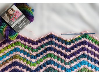 Crochet Ripples Baby Blanket crochet pattern | Vibrant zig-zag pattern for multiple crochet projects | Hand knit baby blanket