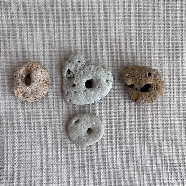 4 Holey Hag Stones, Pagan Stones, Odin Lucky Charms, Adder Stones, Witch Stones, Protection Stones, Wiccan Stones, Hag Stone Necklace Supply