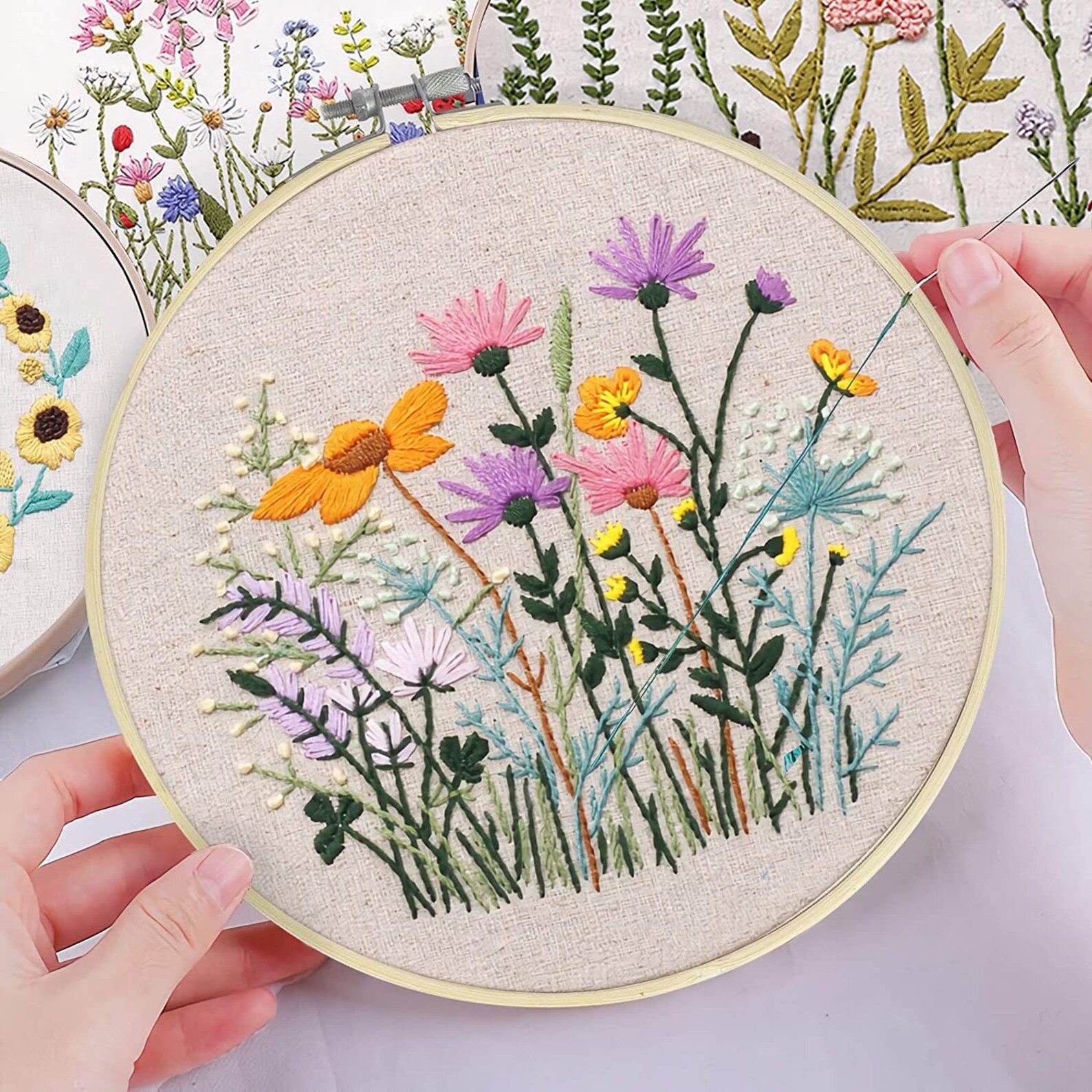Kit Broderie Point De Croix Débutant – Motif Fleurs Et Pl – Fait Main – Neuf