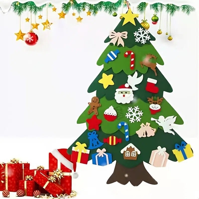 Felt Christmas Tree For Kids Wall With Lights 33pcs Ornaments Diy 憧れ