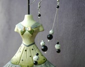 DOMINO Long Chandelier Onyx Jadeite Gemstone Earrings - natural stone beads steel cord - Stein Ohrringe - Cat Stories Jewelry Christmas gift