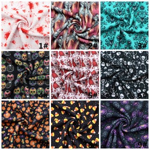 Bullet Textured Liverpool Fabric 4 way Stretch By Half Yard,Halloween Skull Pumpkin Cartoon Print