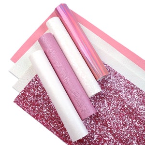 8pcs/pack Pink White Theme Faux Leather Sheets Bundle,Crafts Supplies for Earrings Hair bows Leather Sheets