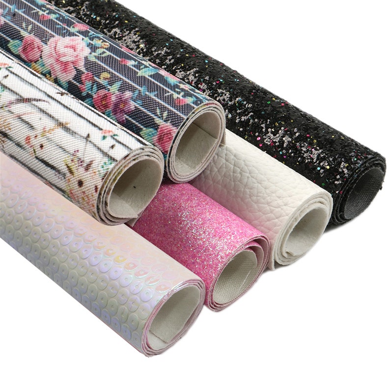 6pcspack Floral Designs Faux leather Sheets Bundle,Glitter Leather sheets,Crafts Supplies for Earrings Hair bows