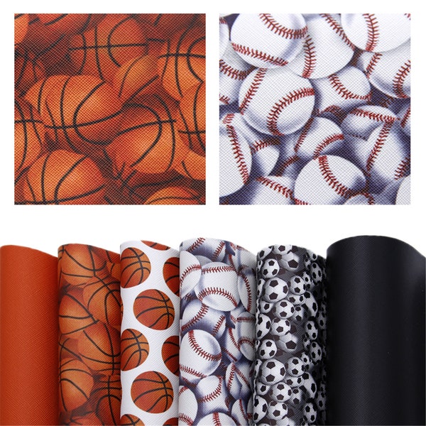 Faux leather sheets Bundle,Sports Baseball Soccer Basketball Designs,Crafts Supplies for Earrings Hair bows Leather sheets,6pcs/pack