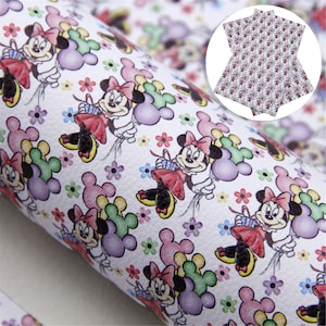 7.7x12.9 inch Or 11x55 inch Cartoon Mouse Balloon Castle Printed Lychee Faux leather Sheets,DIY Crafts Supplies for Earrings Hair bows