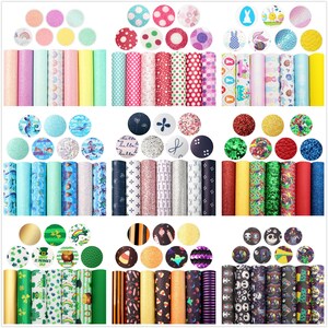 7pcs/pack Cartoon Game Faux Leather Sheets Bundle,Rainbow Print Halloween Design,Crafts Supplies for Earrings Hair bows Leather Sheets