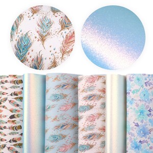 6pcs/pack Faux Leather Sheets Bundle,Cartoon Floral Print,Crafts Supplies for Earrings Hair bows Pearl Leather Sheets