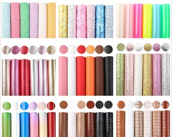 6pcs/pack A5 Size Chunky Glitter Faux leather sheets Bundle,Plain Color Crafts Supplies for Earrings Hair bows Leather sheets