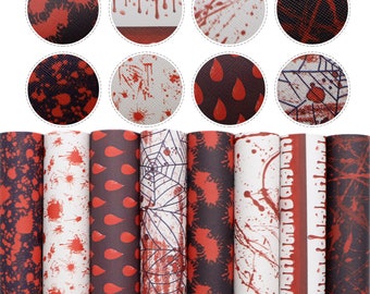 8pcs/pack Faux leather sheets Bundle,Halloween Blood Designs,Crafts Supplies for Earrings Hair bows Leather sheets