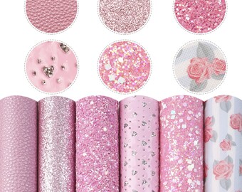 6pcspack Floral Designs Faux leather Sheets Bundle,Glitter Leather sheets,Crafts Supplies for Earrings Hair bows