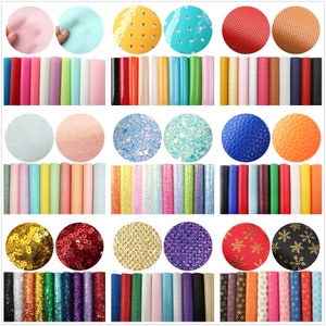 10pcs/pack Solid Color Lychee Faux Leather Sheets Bundle,Glitter Leather Sheets,Crafts Supplies for Earrings Hair bows Leather Sheets