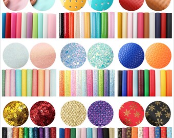 10pcs/pack Solid Color Lychee Faux Leather Sheets Bundle,Glitter Leather Sheets,Crafts Supplies for Earrings Hair bows Leather Sheets