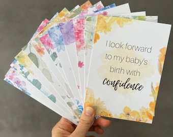 Birth affirmation cards, hypnobirthing, pregnancy affirmations, positive birth cards, pregnancy gift, floral birth affirmations