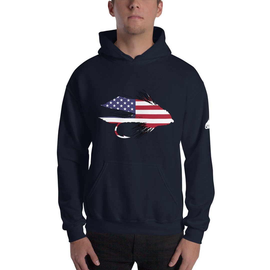 Fly Fishing Hoodie Stars & Stripes Muddler Hoodie USA Fishing Hoodie