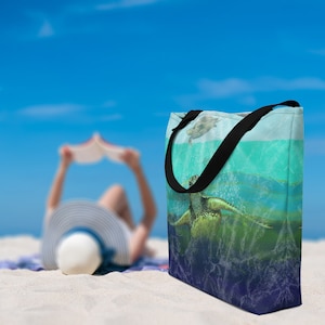 Sea Turtle - Large Tote/Beach Bag w/Inside Pocket