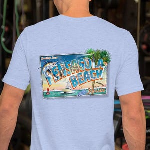 Camiseta unisex con diseño de postal de Pensacola Beach