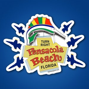 Pensacola Beach Sign and Blues - Die Cut Sticker