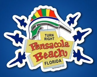 Pensacola Beach Sign and Blues - Die Cut Sticker