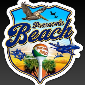 Pensacola Beach Ball BA Shield - Die Cut Sticker