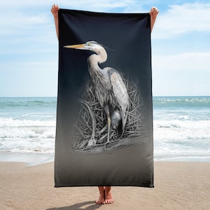 Blue Heron mixed media artwork - Towel