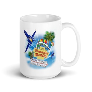 Pensacola Beach Sign collage White glossy mug