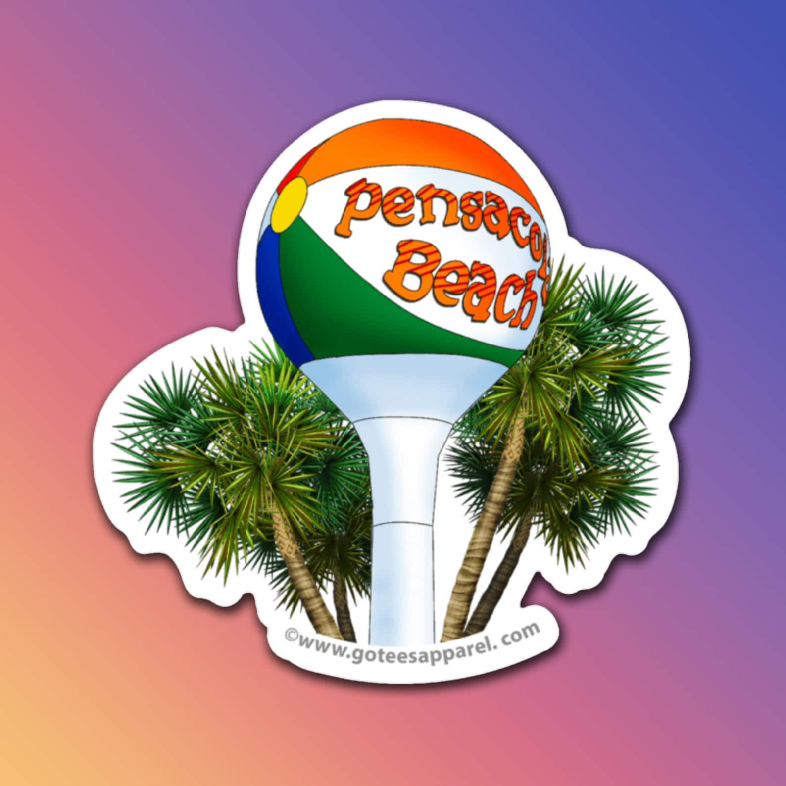 Pensacola Beach Ball and Palms Die Cut Sticker Etsy