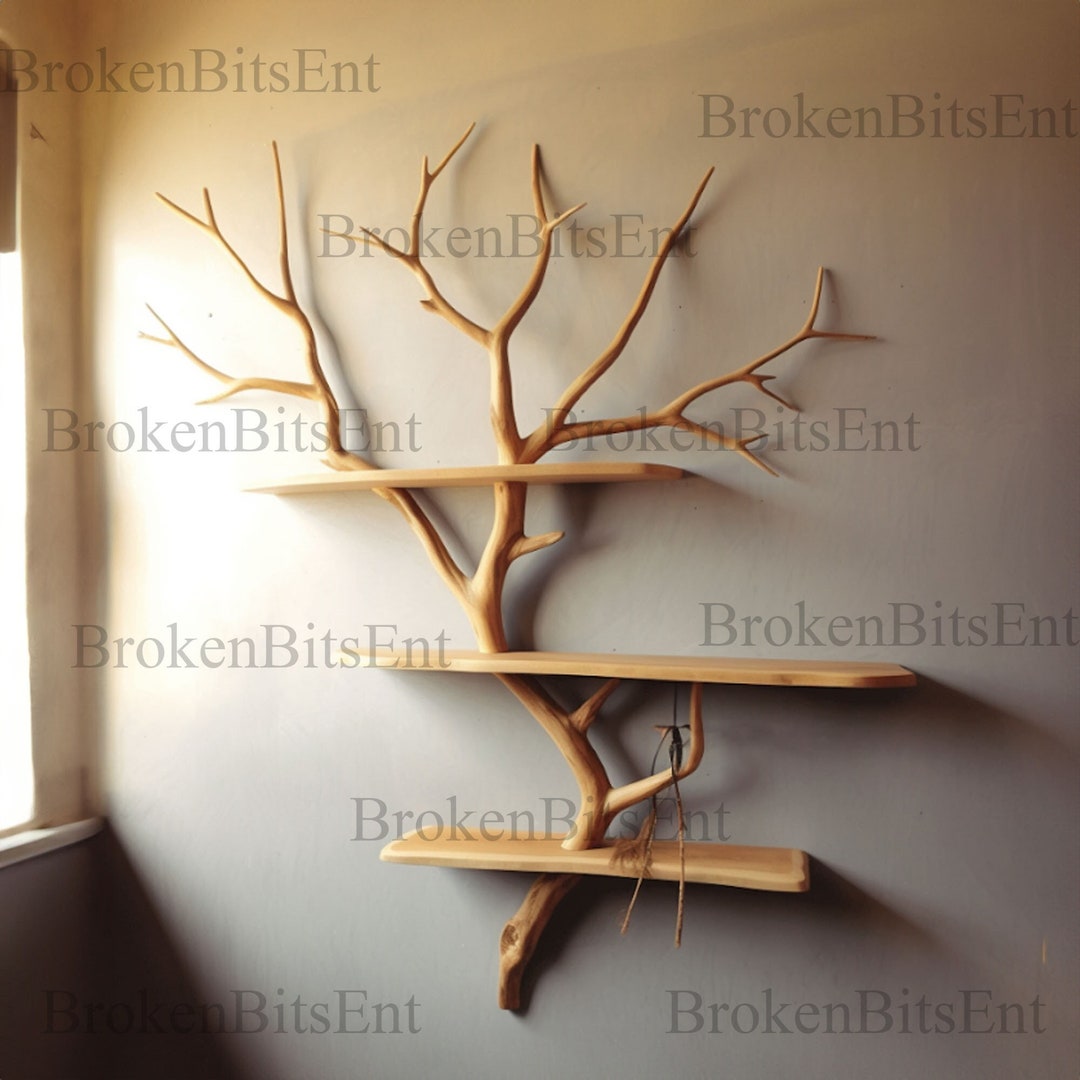 Tree Branch Floating Corner Shelf Solid Wood Vintage Bookcase Home ...