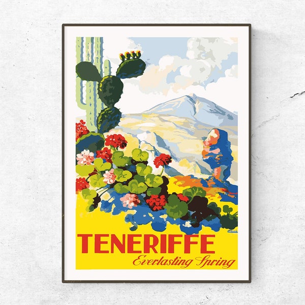 Restored Vintage Tenerife / Canary Islands / Spain Poster / Spain Travel Print / Travel Poster / Vintage Decor / Home Decor / Retro Wall Art