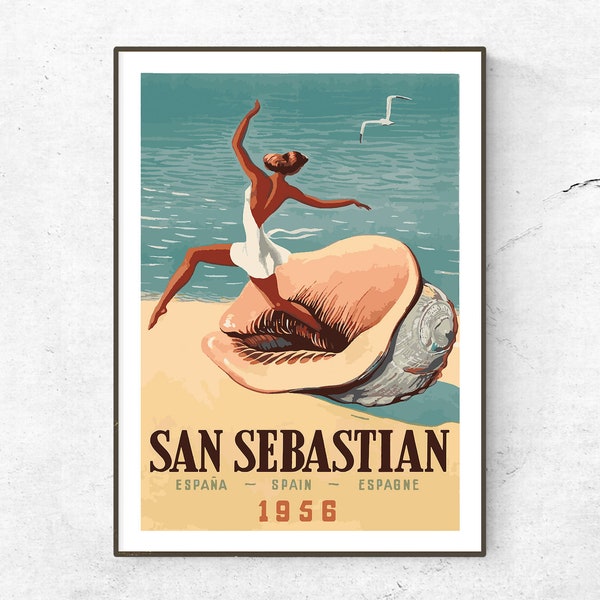 Restored Vintage San Sebastián Poster / Spain Travel Print / Travel Poster / Vintage Decor / Home Decor / Retro Wall Art