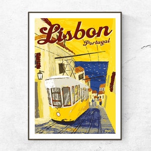 Restored Vintage Lisbon Poster / Print / Portugal Travel Print / Travel Poster / Fashion Print / Vintage Poster / Home Decor / Retro Art image 1