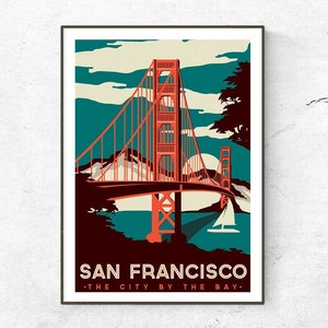 Restored Vintage San Francisco Poster / Print / USA Travel Print / Fashion Print / Vintage Wall Art / Retro Poster / Golden Gate Bridge