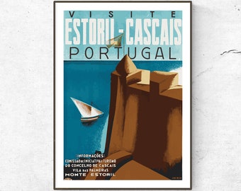Restored Vintage Estoril Cascais Poster / Print / Portugal Travel Print / Travel Poster / Fashion Print / Vintage Poster / Retro Wall Art