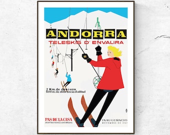 Restored Vintage Andorra Poster / Andorra Travel Print / Travel Poster / Fashion Wall Art / Vintage Decor / Home Decor / Retro Posters