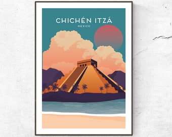 Chichen Itza Poster / Print / Mexico Travel Print / Travel Poster / Fashion Print / Retro Poster / Retro Wall Art / Home Decor