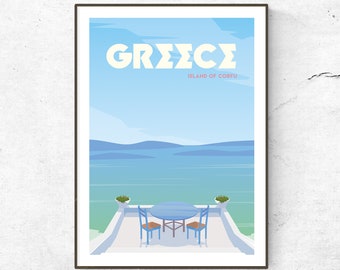 Corfu Poster / Print / Greece Travel Print / Travel Poster / Home Decor / Retro Poster / Corfu Travel Print / Island of Corfu / Travel Gifts