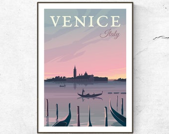 Venice Canal Poster / Print / Italy Skyline / Travel Poster / Fashion Poster / Home Decor / Retro Art / Venice Canal / Gondola Boat Print