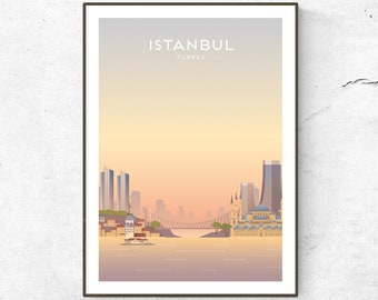 Istanbul Poster / Print / Turkey Travel Print / Travel Poster / Cityscape / Istanbul Skyline / Turkey Gifts / Retro Print / City Skyline