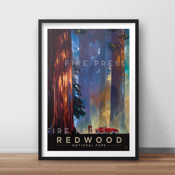 Gerestaureerde Redwood National Park California Poster / Print / America Travel Print / Travel Poster / Fashion Wall Art / Retro Poster / Print