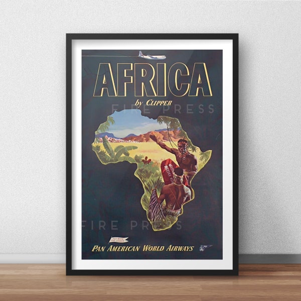 Restauré Pan Am Africa Print II / African Travel Poster / Retro Travel Print / vintage Decor / Travel / Home Decor / Travel Gifts / Wall Art