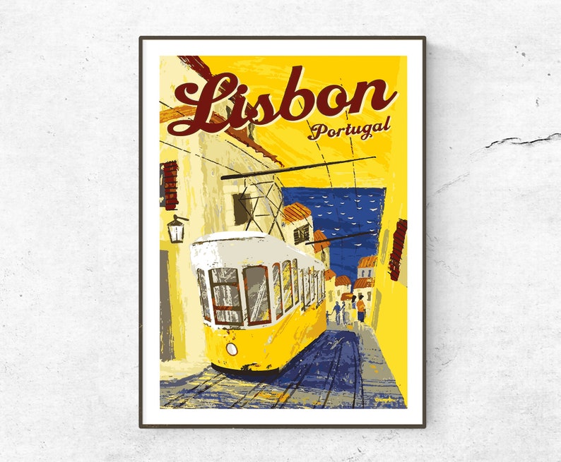Restored Vintage Lisbon Poster / Print / Portugal Travel Print / Travel Poster / Fashion Print / Vintage Poster / Home Decor / Retro Art image 1