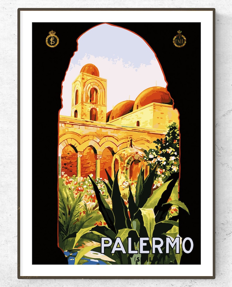 Restored Vintage Monreale Poster Print Sicily Travel Print Italy Travel Poster Fashion Vintage Art Home Decor Retro Posters
