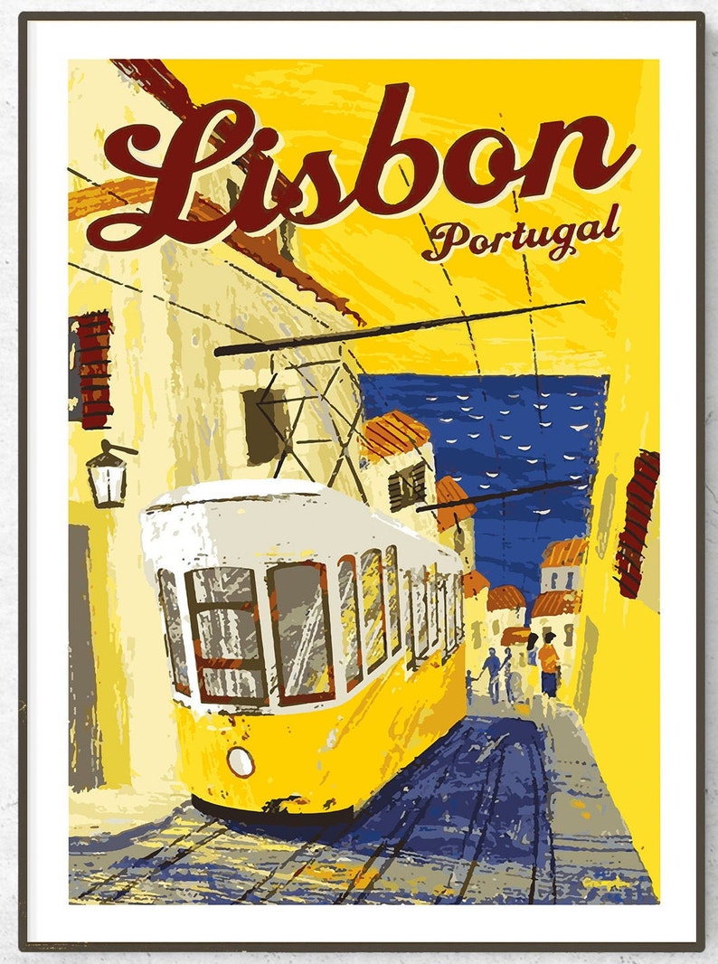 Restored Vintage Lisbon Poster / Print / Portugal Travel Print / Travel Poster / Fashion Print / Vintage Poster / Home Decor / Retro Art image 3