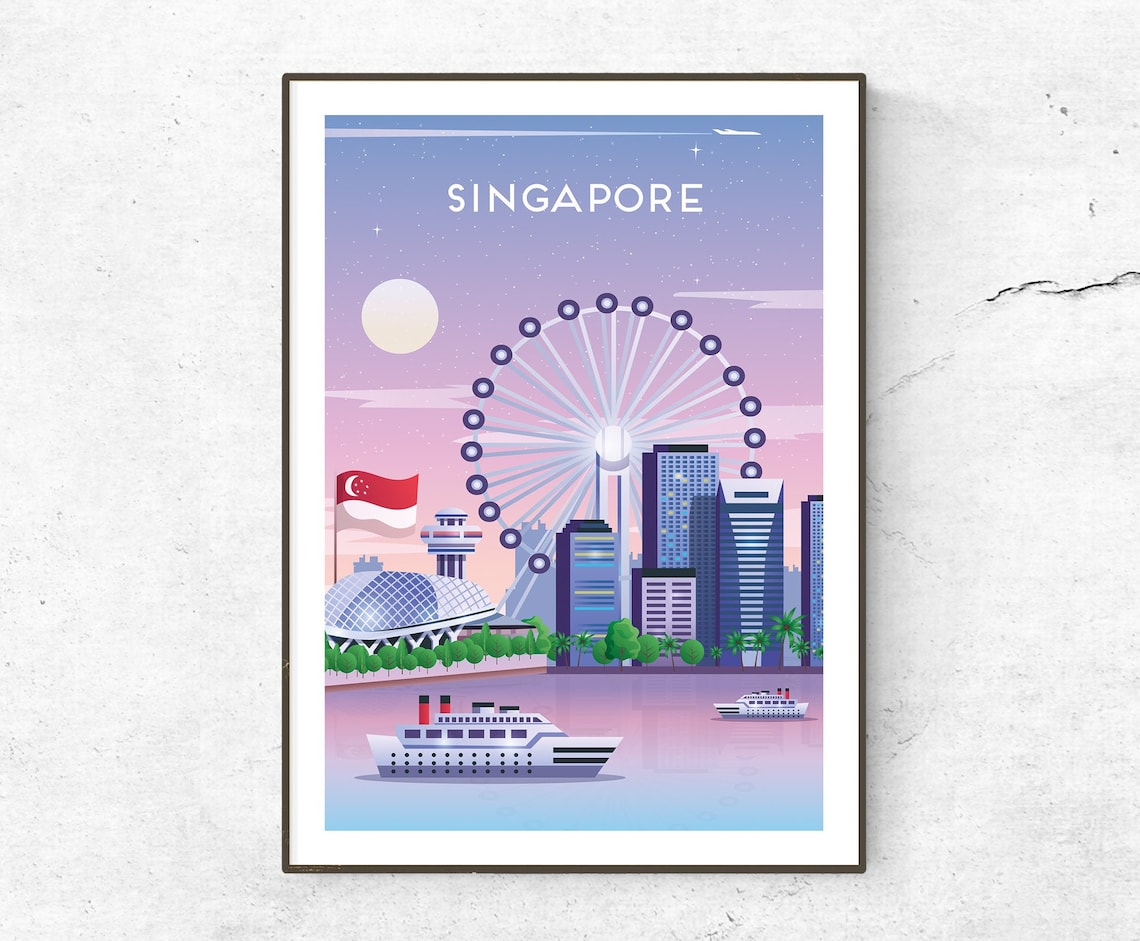 Singapore Skyline Print / Poster / Asia Travel Print / Travel Etsy