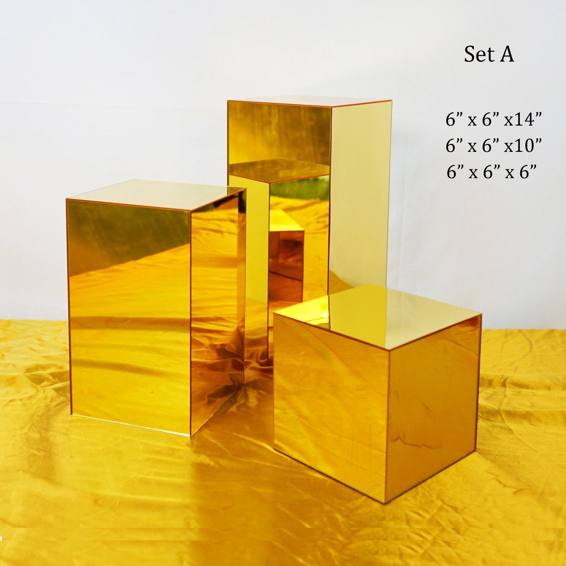 Gold mirror display boxes pedestal stands for wedding Etsy