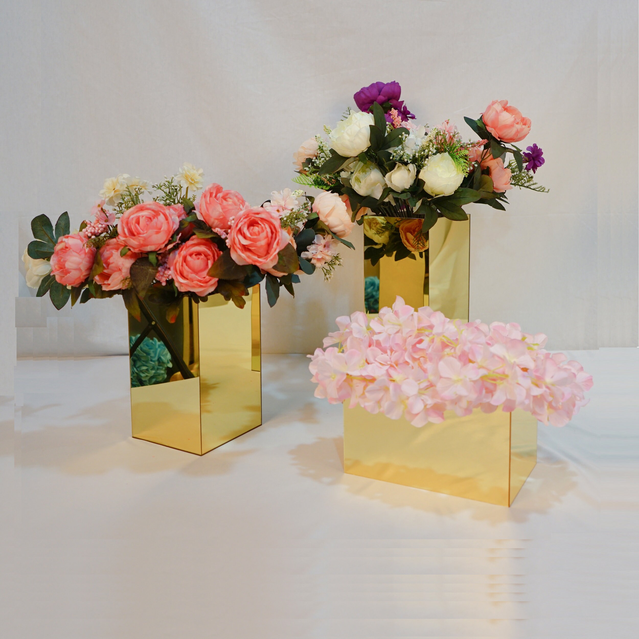 Gold mirror display boxes pedestal stands for wedding Etsy