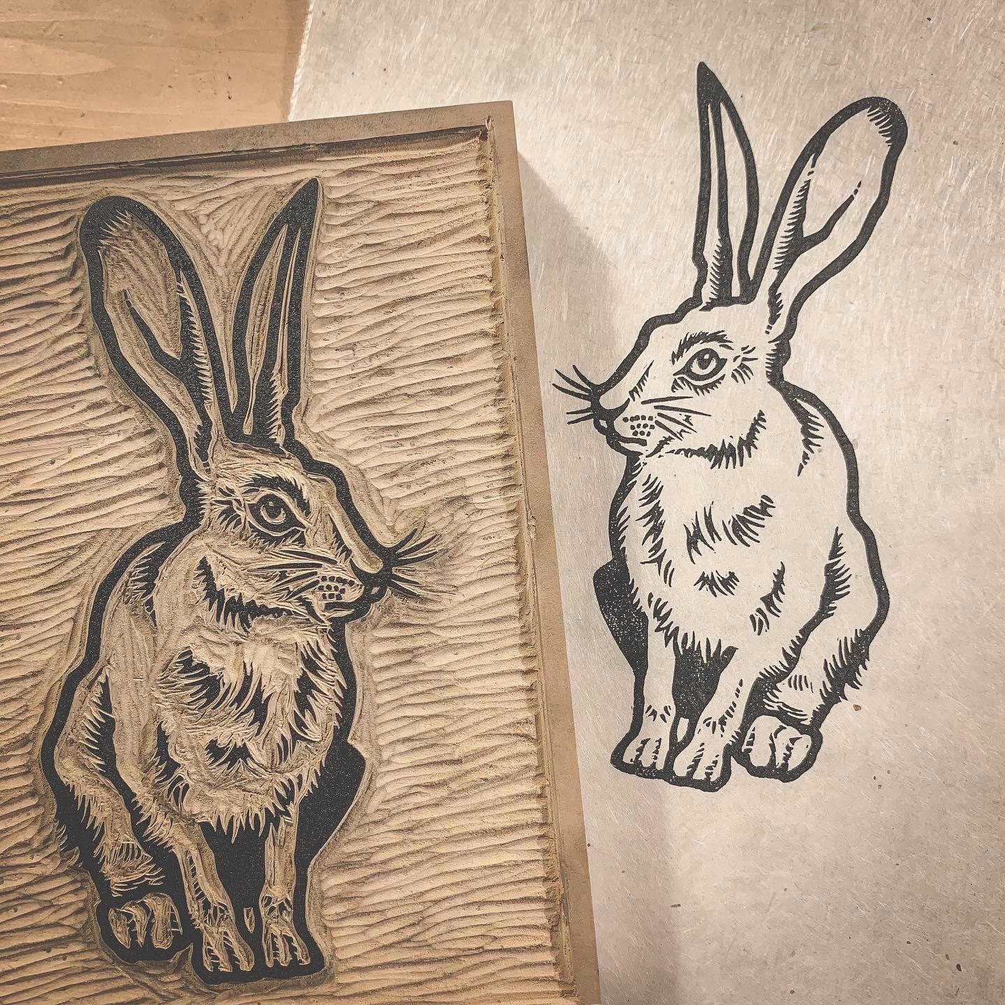 Hare Print Hand Printed Linocut Blockprint Washi Paper Etsy UK