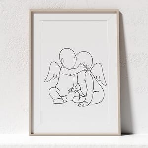 Twins Angel Babies Gender Neutral  | Twins Loss One Line Art | Twins Miscarriage Wall Art | Twins Pregnancy Loss | instant DIGITAL DOWNLOAD