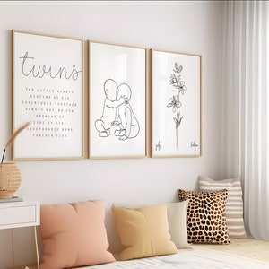Twin Nursery Wall Decor SET | Modern Minimalist Twin Nursery Wall Art ...